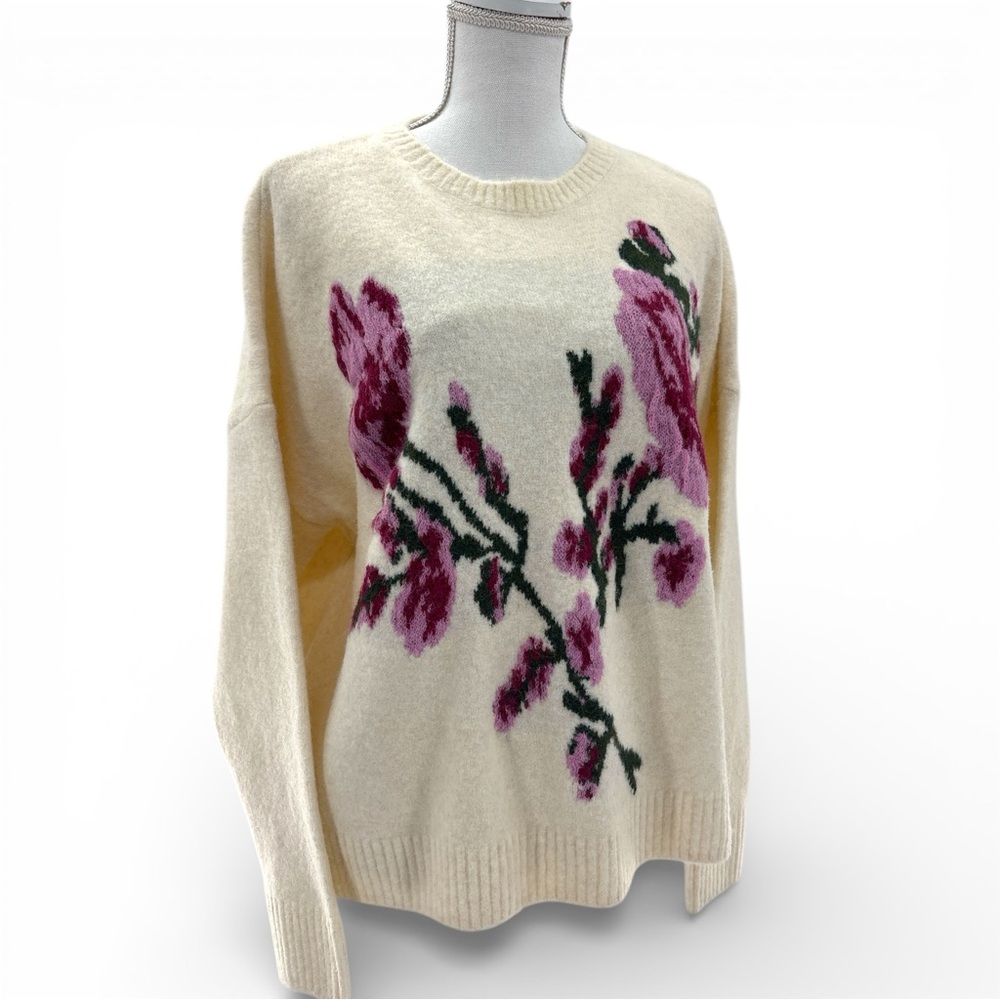 NWT Ted Baker London Florianna Rose Garden Floral Knit Sweater Cream Ivory L